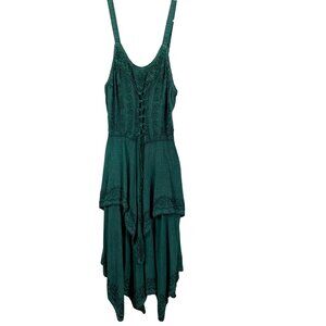 My Choice Forest Green Fairy Asymmetrical Corset Top Smocked Midi Dress - Size X
